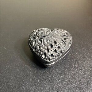 Heart Shaped Dona Rosa Black Clay Trinket Dish with Lid Mexico